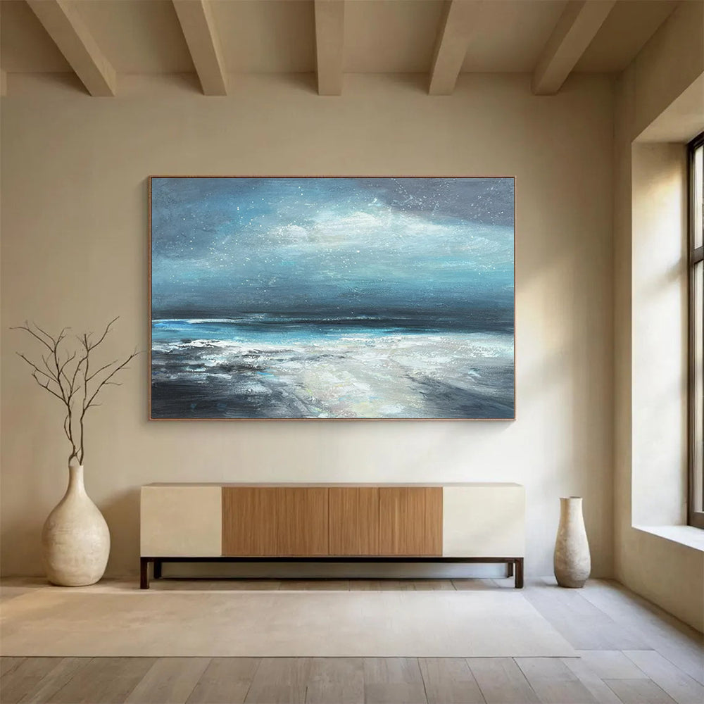 “Moonlit Blue Ocean Waves” - Impressionist Maritime - Painting On Canvas PT1787