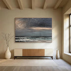 Dark Sky with Stars Over Grey Sea Seascape Painting On Canvas DKS103