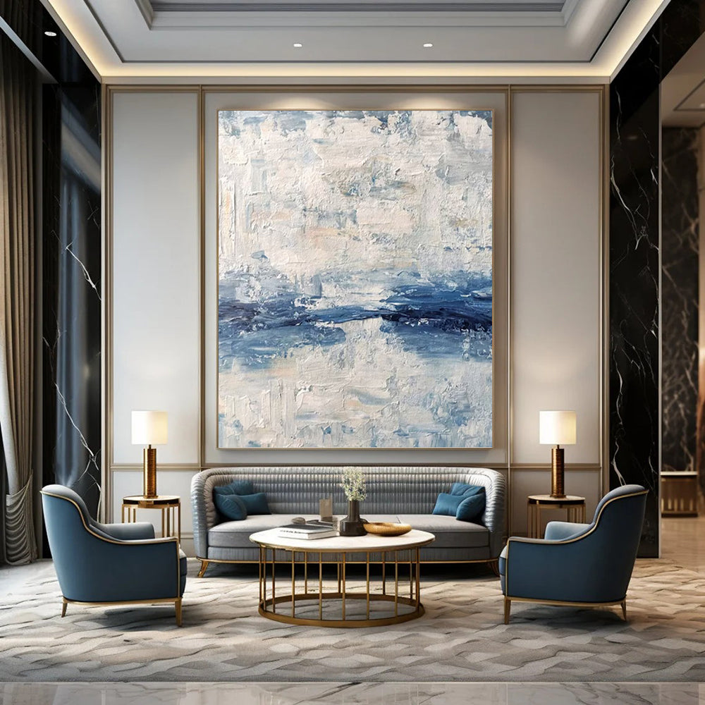 “Blue and White Textured Sea” - Abstract, Coastal - Inspired Painting On Canvas PT1546