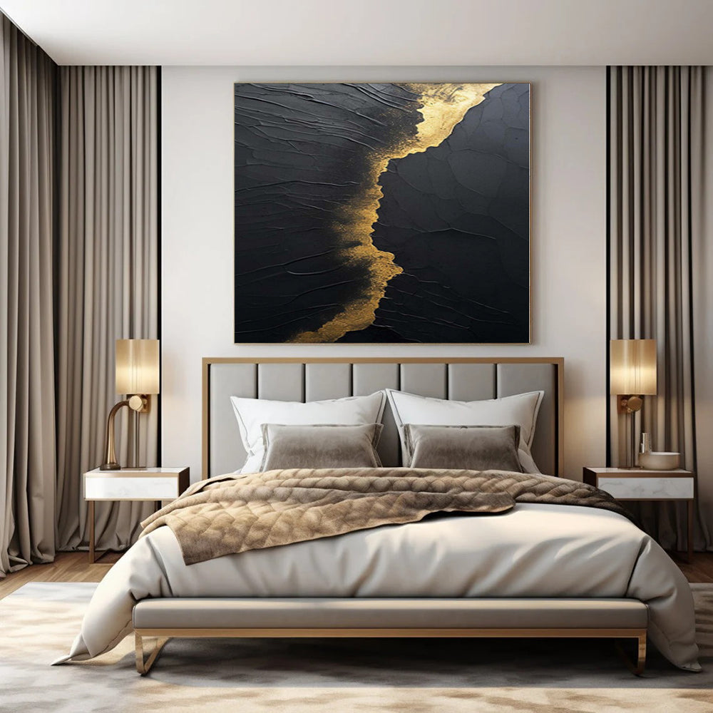 “Black - Gold Textured Abstract” - Luxe Abstract Painting On Canvas PS0167