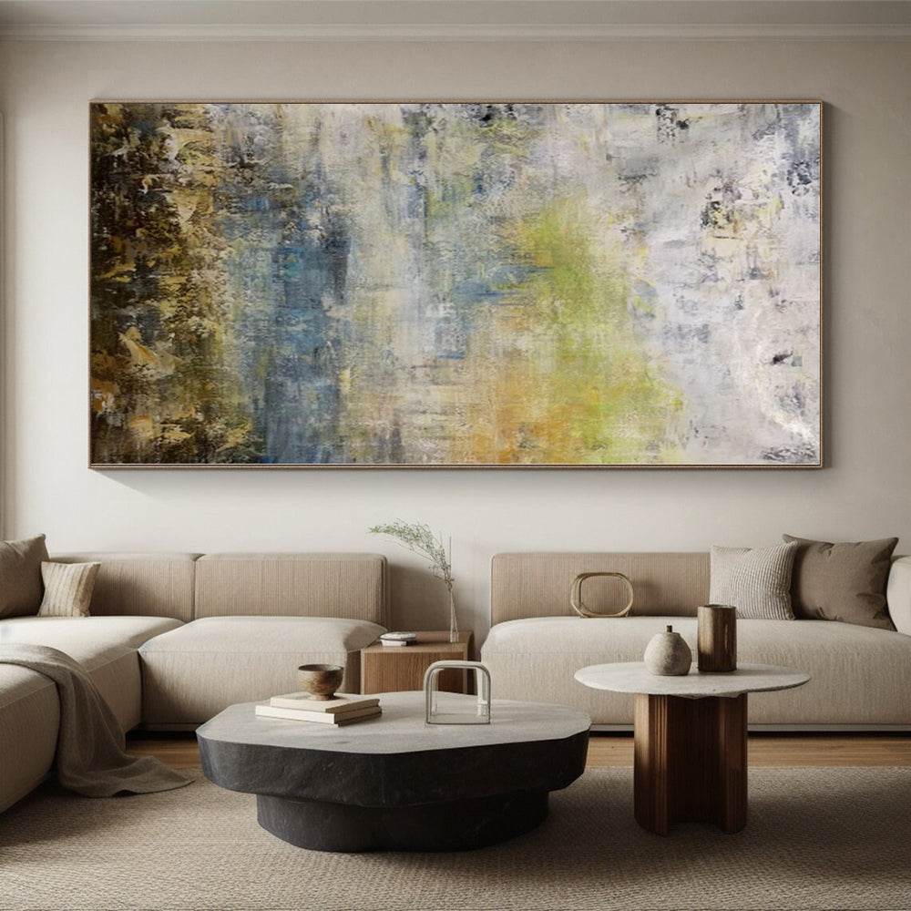 “Grey - Green - Blue Abstract Hazy Landscape” Painting On Canvas PS0379