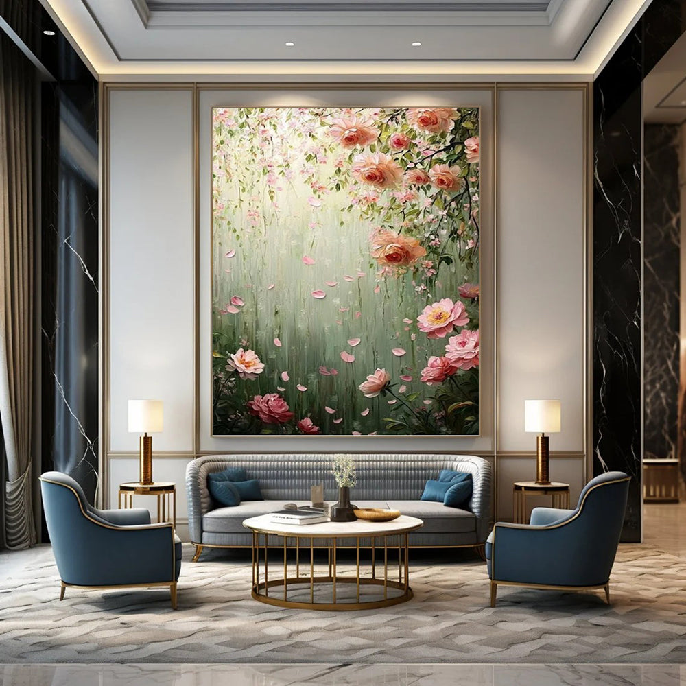 “Pink Floral Garden” - Floral, Dreamy Painting On Canvas PT1553