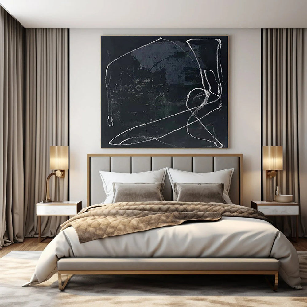 “Black - White Line Abstract” - Raw Abstract Painting On Canvas PS0161