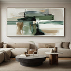 “Green & Gray Abstract Fusion” - Green, Gray, White, Gold Abstract Painting On Canvas PS0758