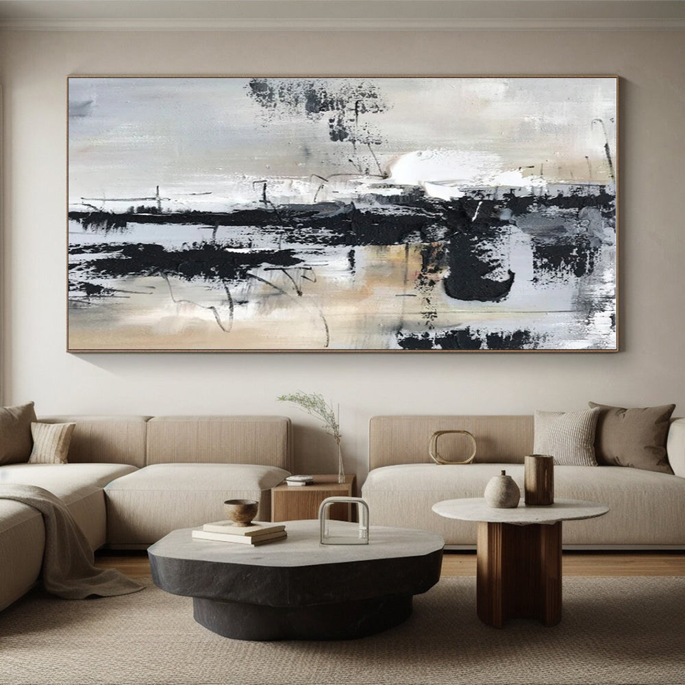 Black, White, Gray Layered Chaos “Industrial Mood” - Painting On Canvas PS0808