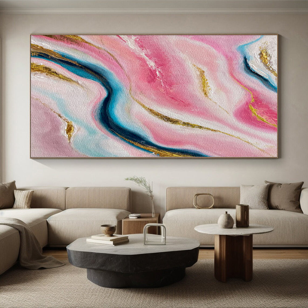 “Pink and Blue Marble - Like Abstract” - Abstract Impasto Painting On Canvas PS0029