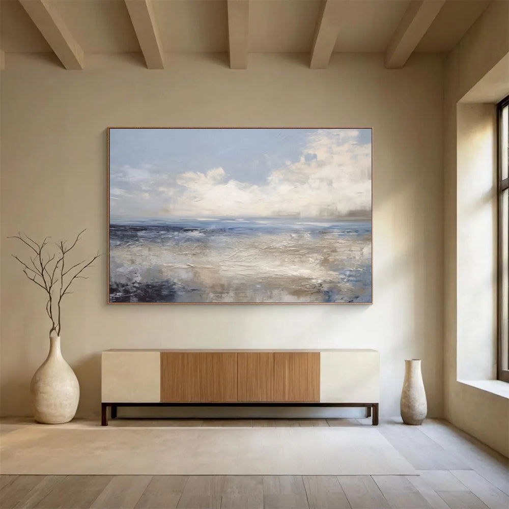 Muted Blue Seaside - Calming Seascape Painting On Canvas DKS337