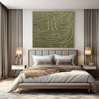 “Olive Green with White Curved Lines” - Textured Abstract Painting On Canvas PS0144