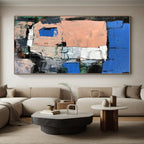 “Blue - Peach Urban Geometry” - Blue, Peach, Gray Abstract Painting On Canvas PS0468