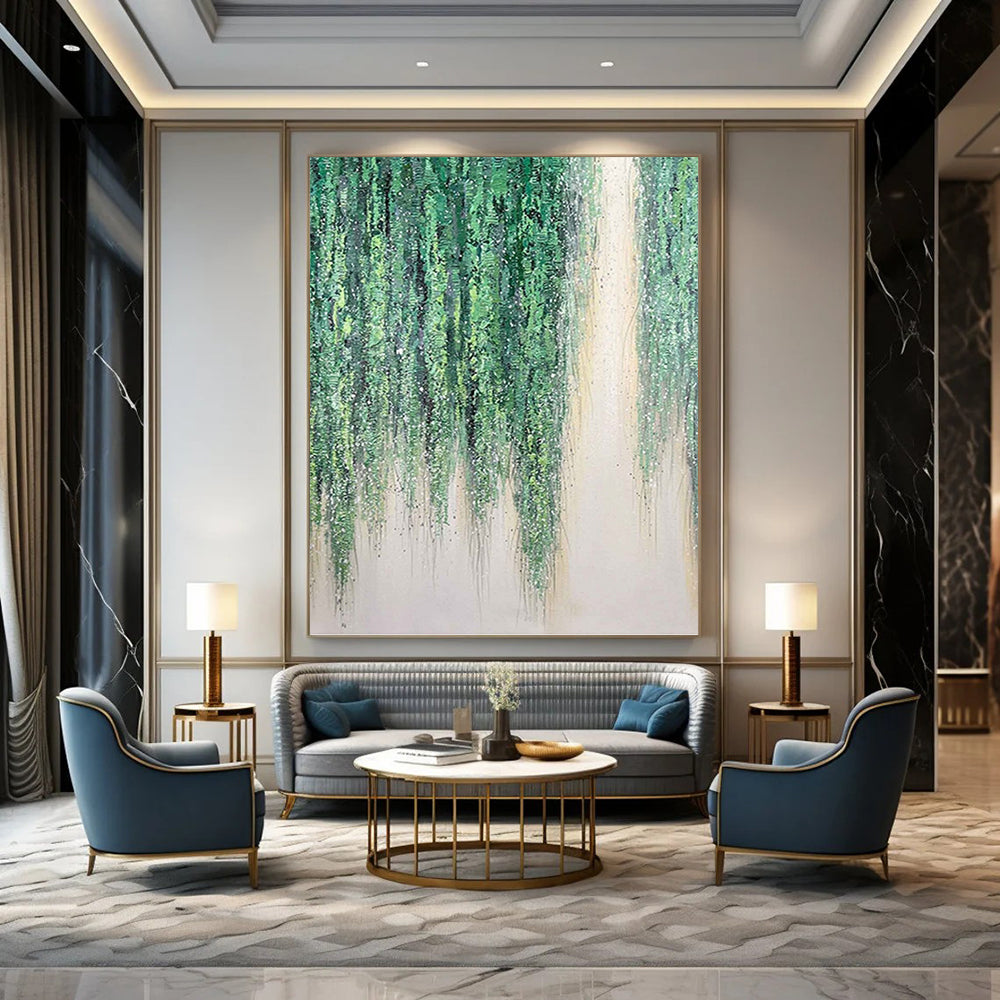 “Green Hanging Vines” - Nature - Inspired, Lush Green Painting On Canvas PT1506