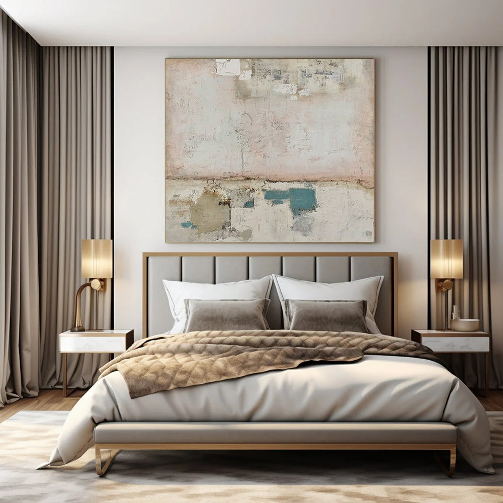 Soft Pink and Blue Textured, "Pastel Patchwork" – Mixed - Media Abstract Painting On Canvas PS0954