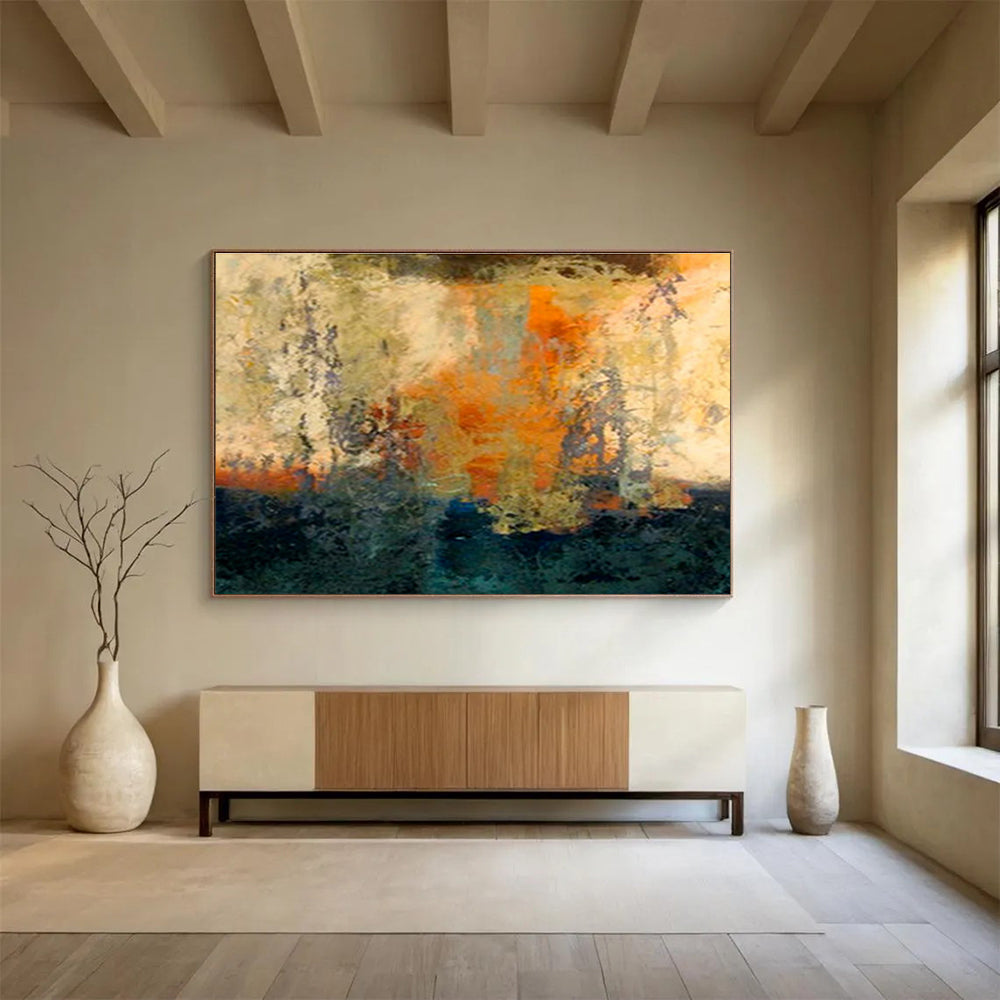 Mixed - Tone Abstract Horizon - Layered Landscape Painting On Canvas DKS378