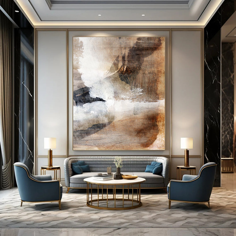 “Earth - Toned Collage” - Mixed Media Layers & Abstract Forms Painting On Canvas DS209