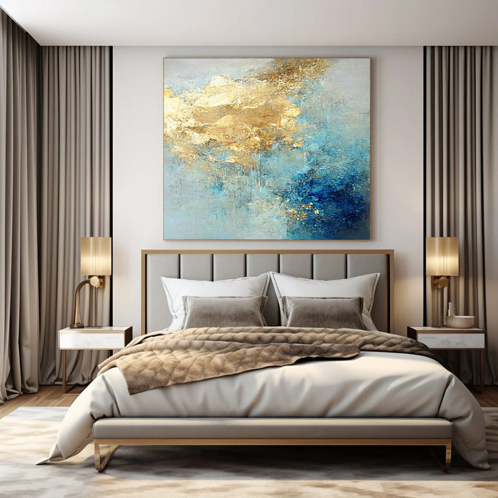 Blue and Gold Fusion, "Aurora Azure" – Abstract Landscape Painting On Canvas PS1025