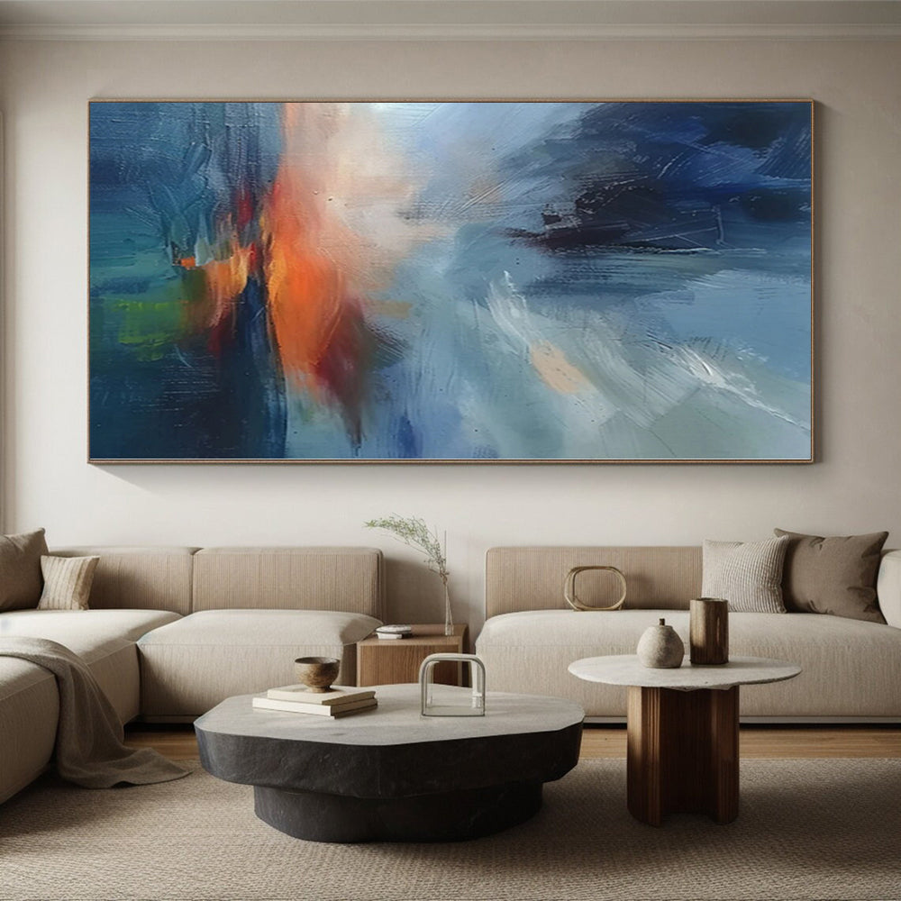 “Blue - Orange Abstract Sunset” - Landscape Abstract Painting On Canvas PS0087