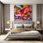 Pink, Purple, Orange, Green and Blue with Dynamic Forms "Fiesta Fusion" Abstract Painting On Canvas PS1170