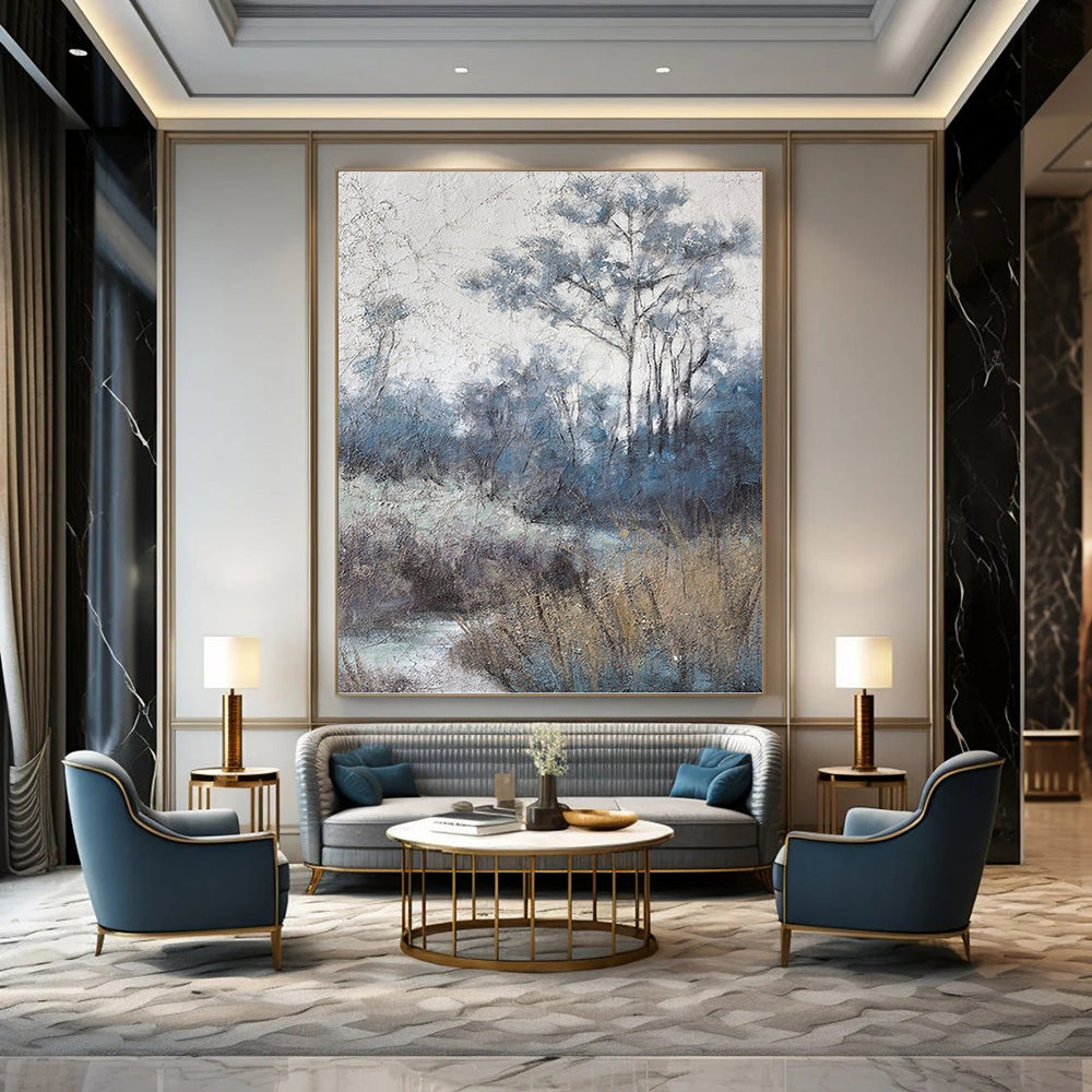 “Misty Forest Blues” - Cool Tones, Woodland Scene Painting On Canvas PT1458