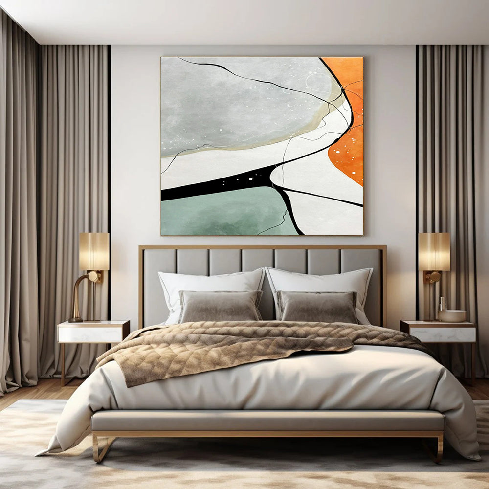 Minimalist Color Block Lines - Simple Shapes with Black Lines Painting On Canvas PS1233