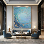 “Teal and Gold Swirl” - Textured Abstract Wave Painting On Canvas DS332
