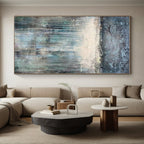 “Gray - Blue Dripping Landscape” - Gray, Blue Abstract Painting On Canvas PS0467