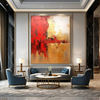 Red - Gold Abstract Energy Textured Painting On Canvas DS069