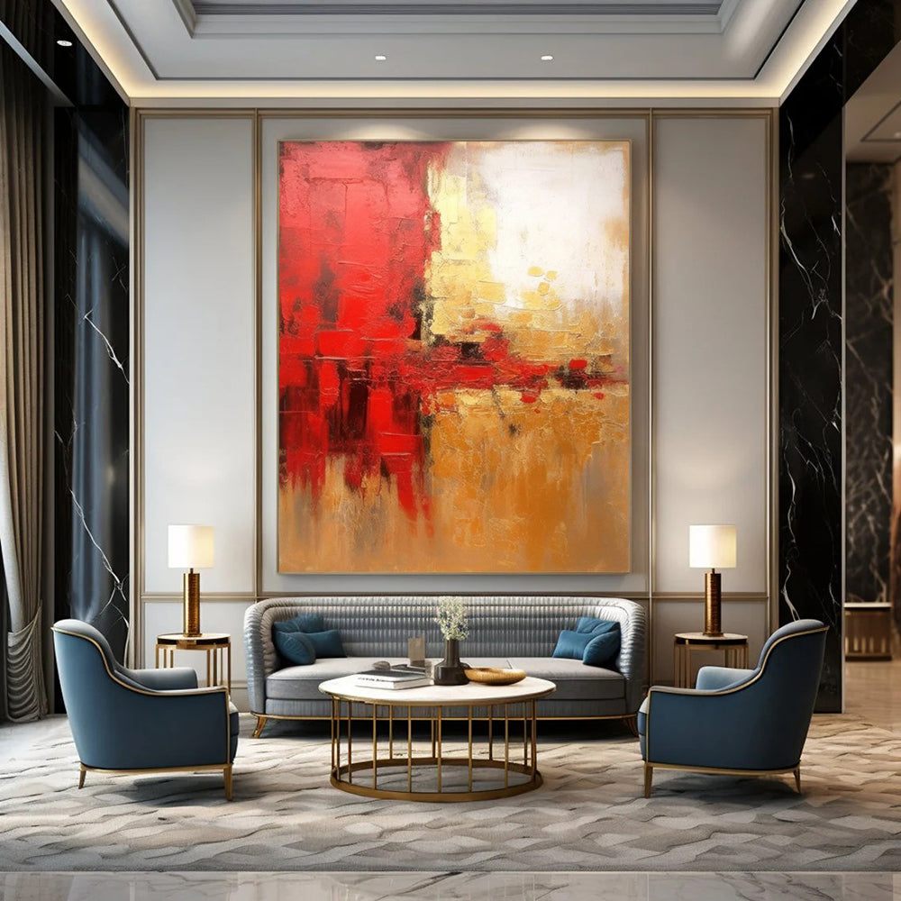 Red - Gold Abstract Energy Textured Painting On Canvas DS069