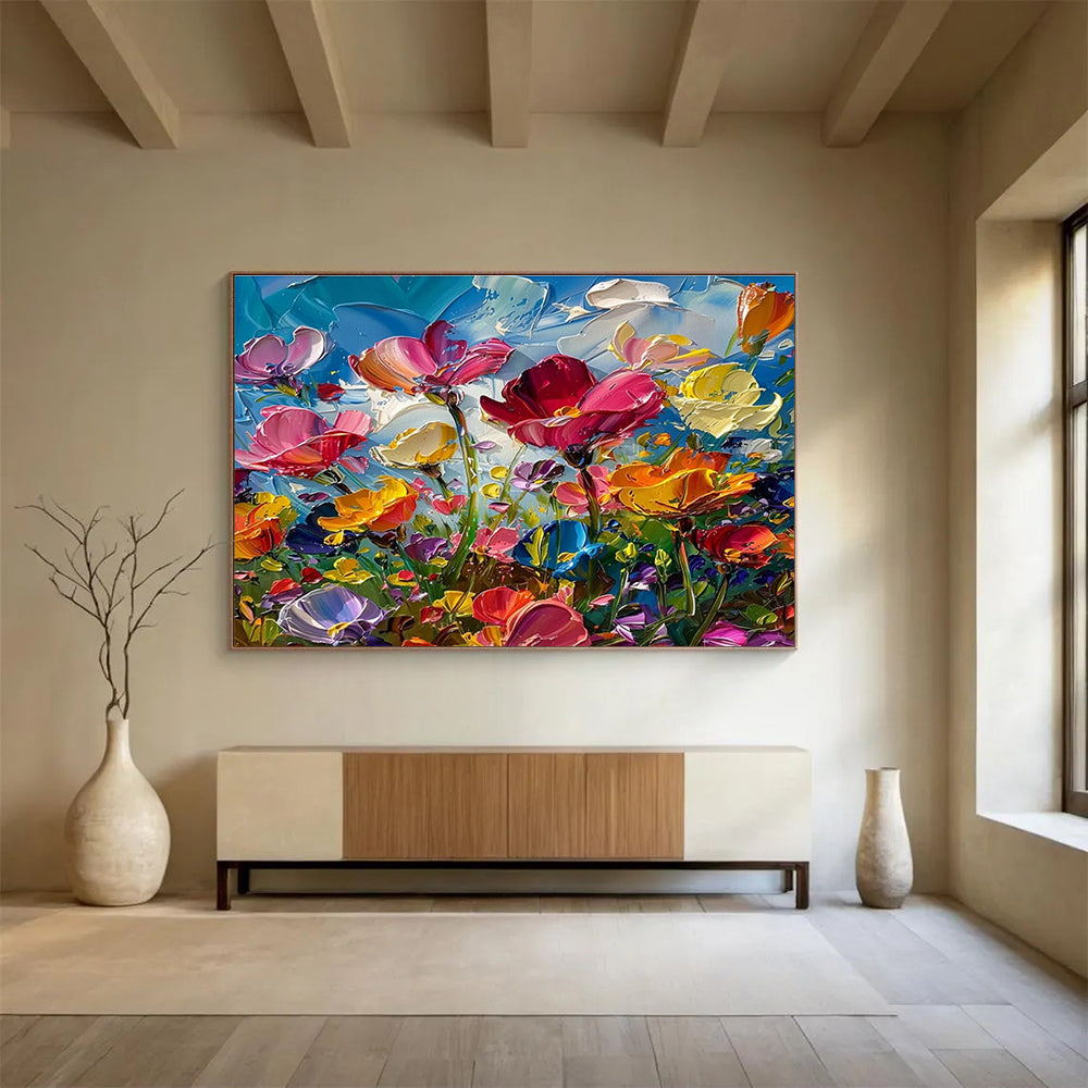 “Colorful Impasto Flowers” - Impasto Oil Painting On Canvas DKS794