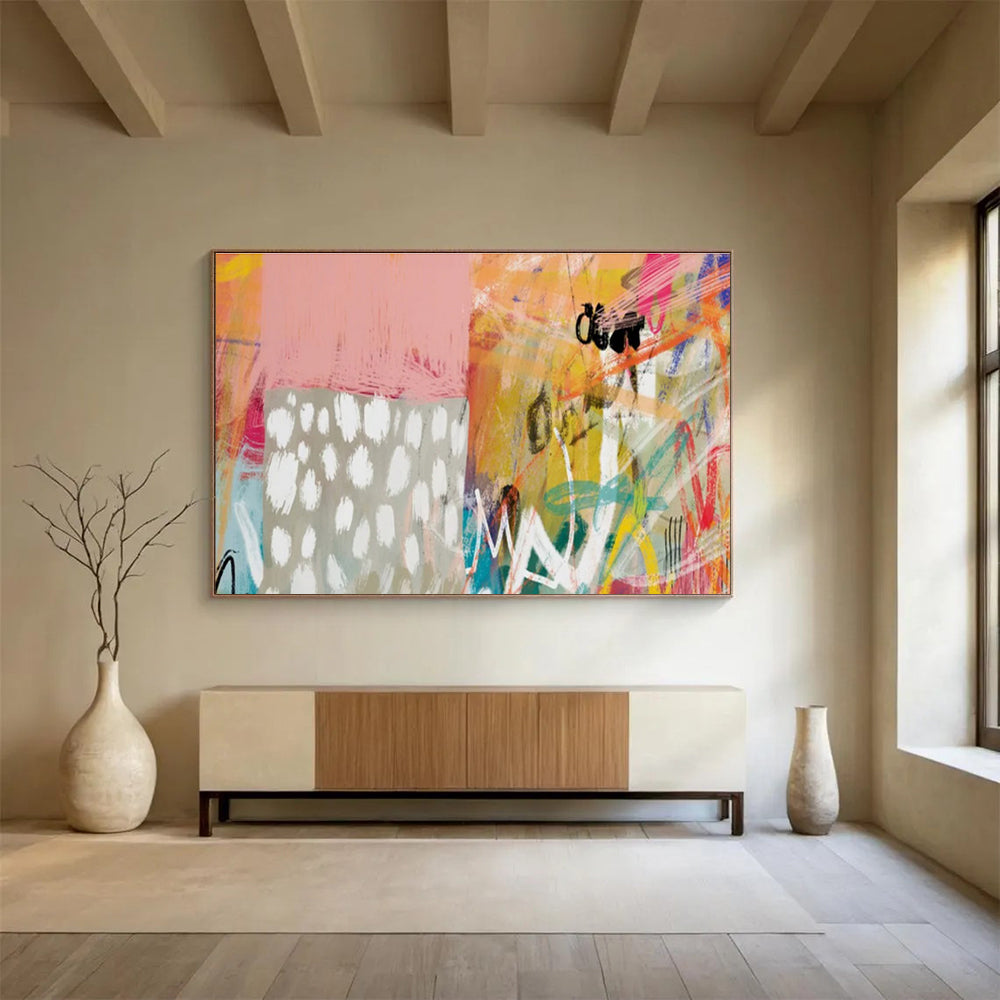“Playful Pink - Orange Abstract” Abstract Painting On Canvas DKS198