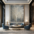 “Gray - Toned Bare Tree Silhouettes” - Abstract Winter Painting On Canvas PT1887