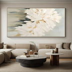 “White - Gray - Gold Floral Abstraction” - White, Gray, Gold Abstract Painting On Canvas PS0543