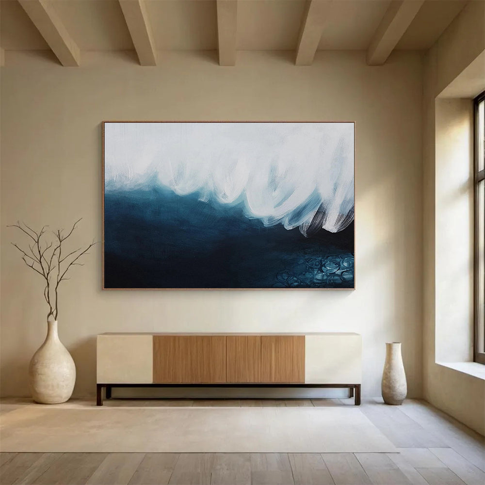 Blue & White Wave Abstract Painting On Canvas DKS039