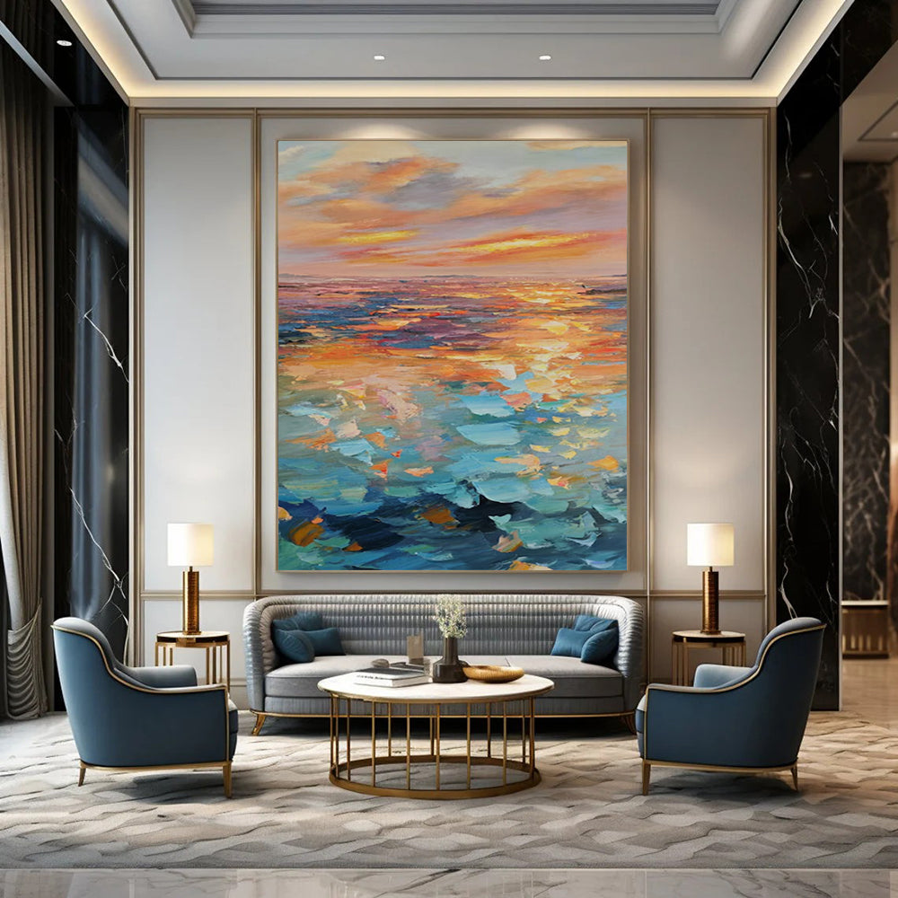“Colorful Sunset Sea” - Impressionist Painting On Canvas PT2204