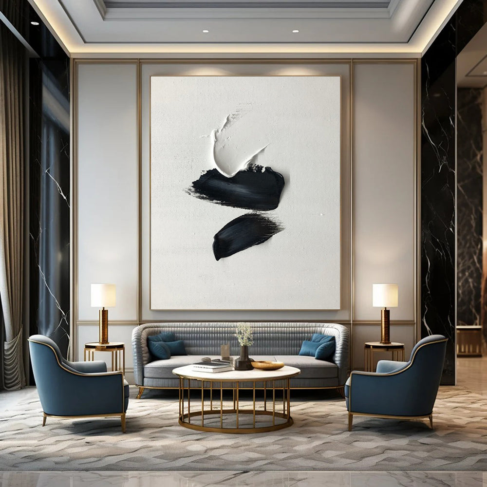 “Black and White Strokes” - Abstract, Bold - Textured Painting On Canvas PT1666