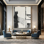 “Textured Black and White Abstract Forms” - Subtle Abstract Painting On Canvas DS386