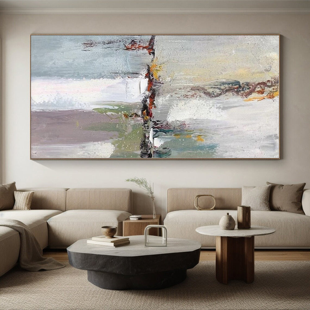 “Reflective Abstract Landscape” - Gray, Colorful Abstract Landscape - Inspired Painting On Canvas PS0403