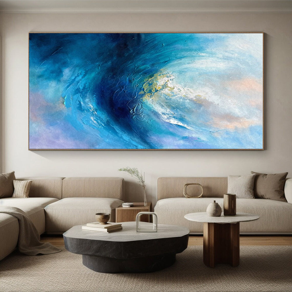 “Swirling Blue Ocean Vortex” - Blue, White, Purple Abstract Seascape Painting On Canvas PS0683