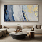 “Blue - White - Gold Cloudy Landscape” - Blue, White, Gold Abstract Landscape Painting On Canvas PS0584