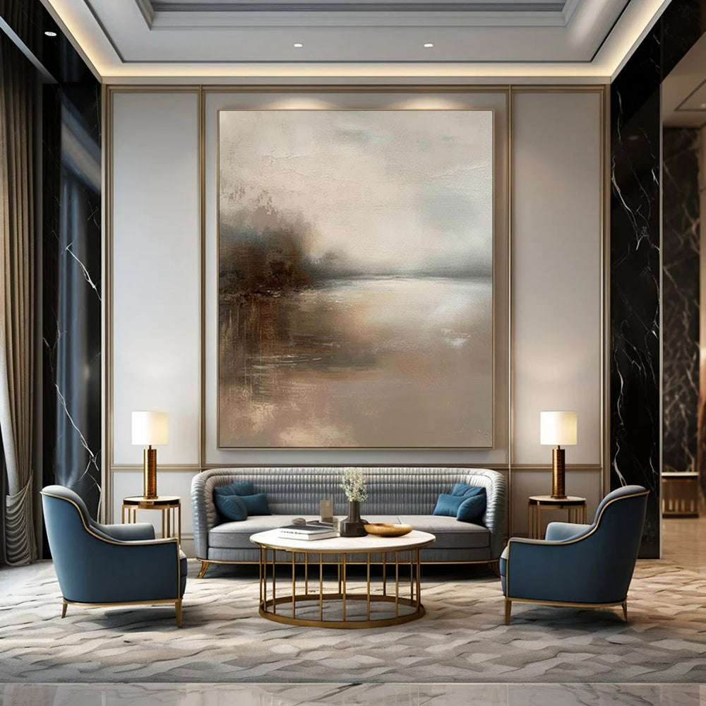 “Muted Gray - Brown Landscape Haze” - Atmospheric Abstract Painting On Canvas PT1874