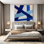 Blue and White Geometric, "Dynamic Crossroads" – Geometric Abstract Painting On Canvas PS0995