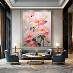 Pink Peach Blooms with Impasto Texture, Inspired by Claude Monet's Style, Floral Painting On Canvas PT2123