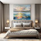 Blue, Yellow, Pink, Purple with Impasto Seascape "Sunset Sail" Impasto Painting On Canvas PS1389