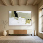 “Soft - Tone Abstract Blocks” - Green - White - Black Abstract Painting On Canvas PT1566