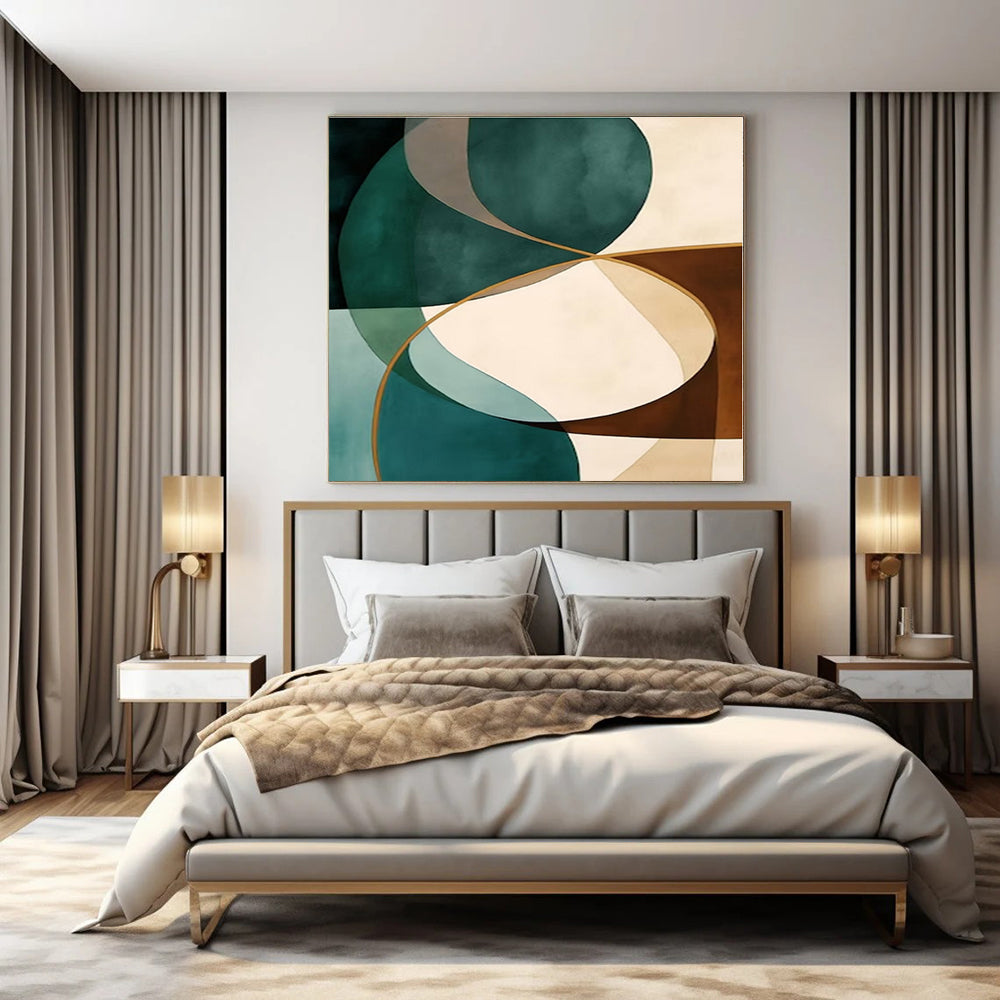 Teal, Brown, Beige with Curved Shapes "Elegant Curves" Abstract Painting On Canvas PS1264
