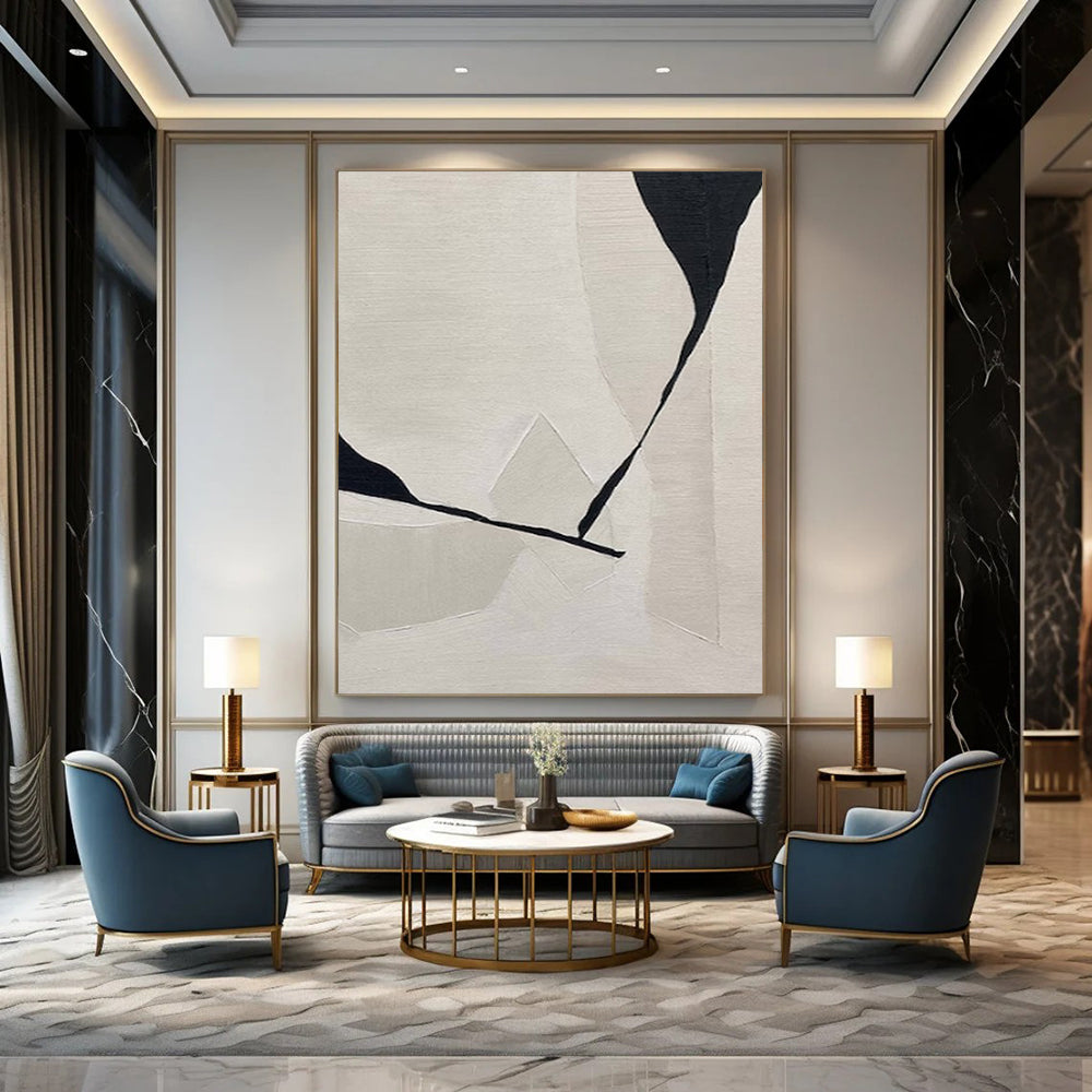 “Black and White Geometric Abstract” - Minimalist Geometric Painting On Canvas PT2249