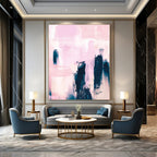 “Pink & Indigo Abstract Towers” - Soft Hues & Bold Forms Painting On Canvas DS179