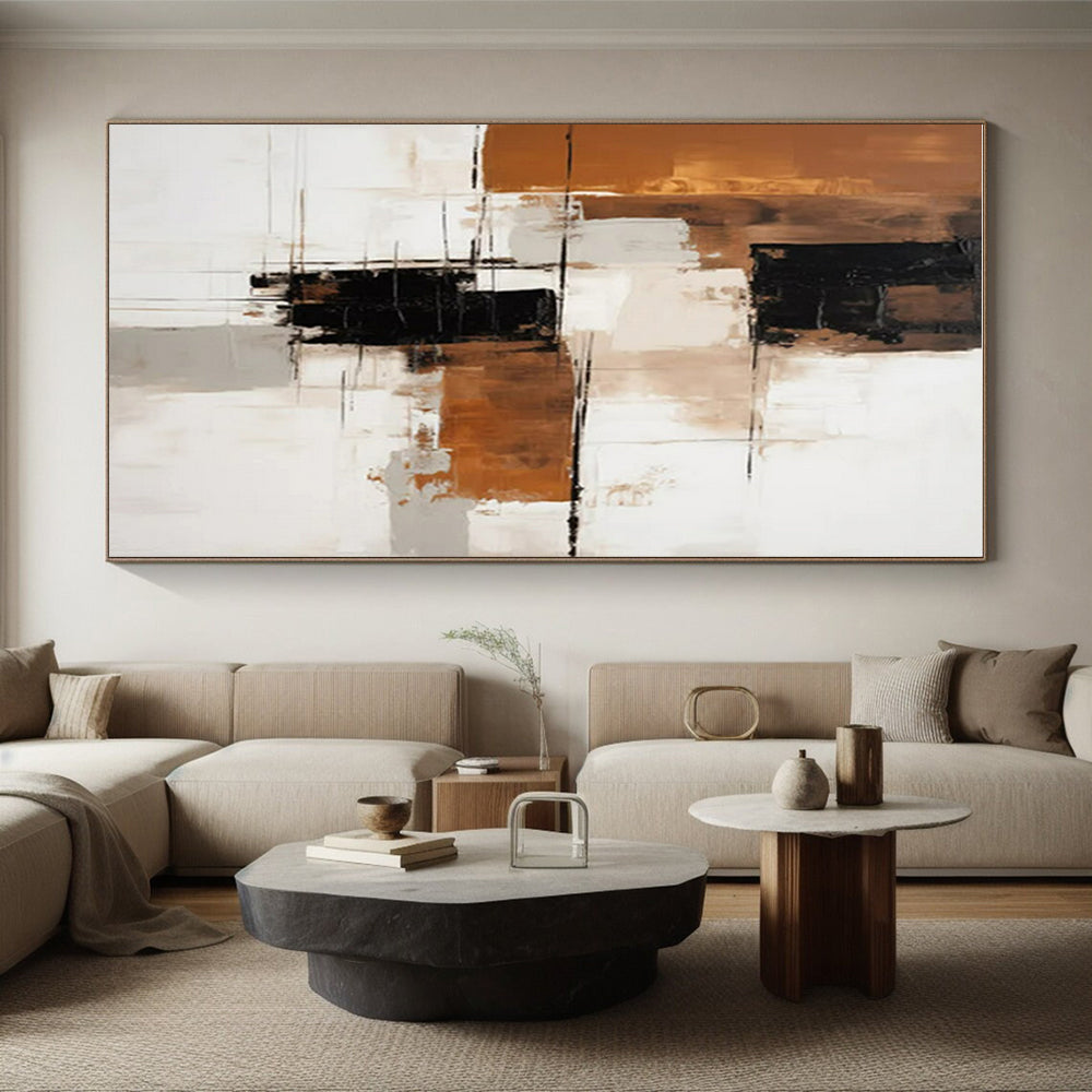 “White - Brown - Black Abstract Minimalist Blocks” Painting On Canvas PS0836