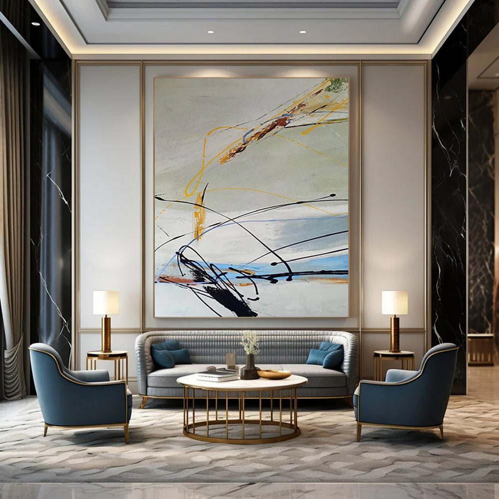 “Colorful Lines on White” - Abstract Expressionist Painting On Canvas DS035