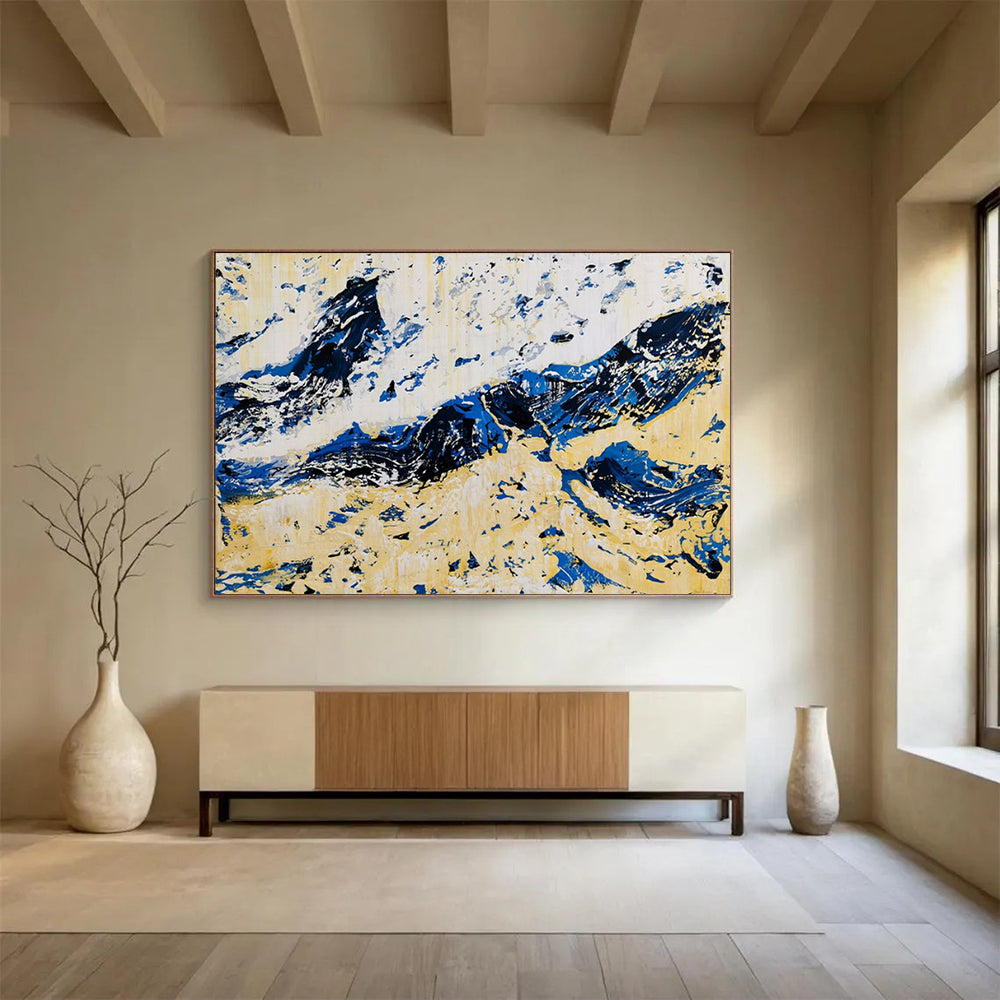 “Blue - Yellow Abstract Mountains” - Abstract Expressionist - Painting On Canvas PT1751