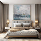 Blue, Gray and White with Textured Layers "Coastal Mist" Abstract Landscape Painting On Canvas PS1117