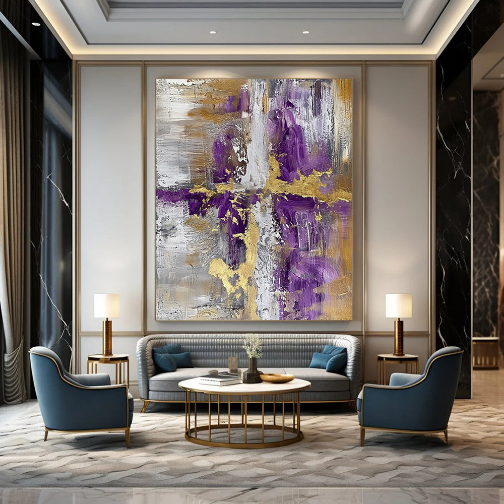 “Purple - Gold Fusion” - Intricate Metallic & Purple Layers Painting On Canvas DS135